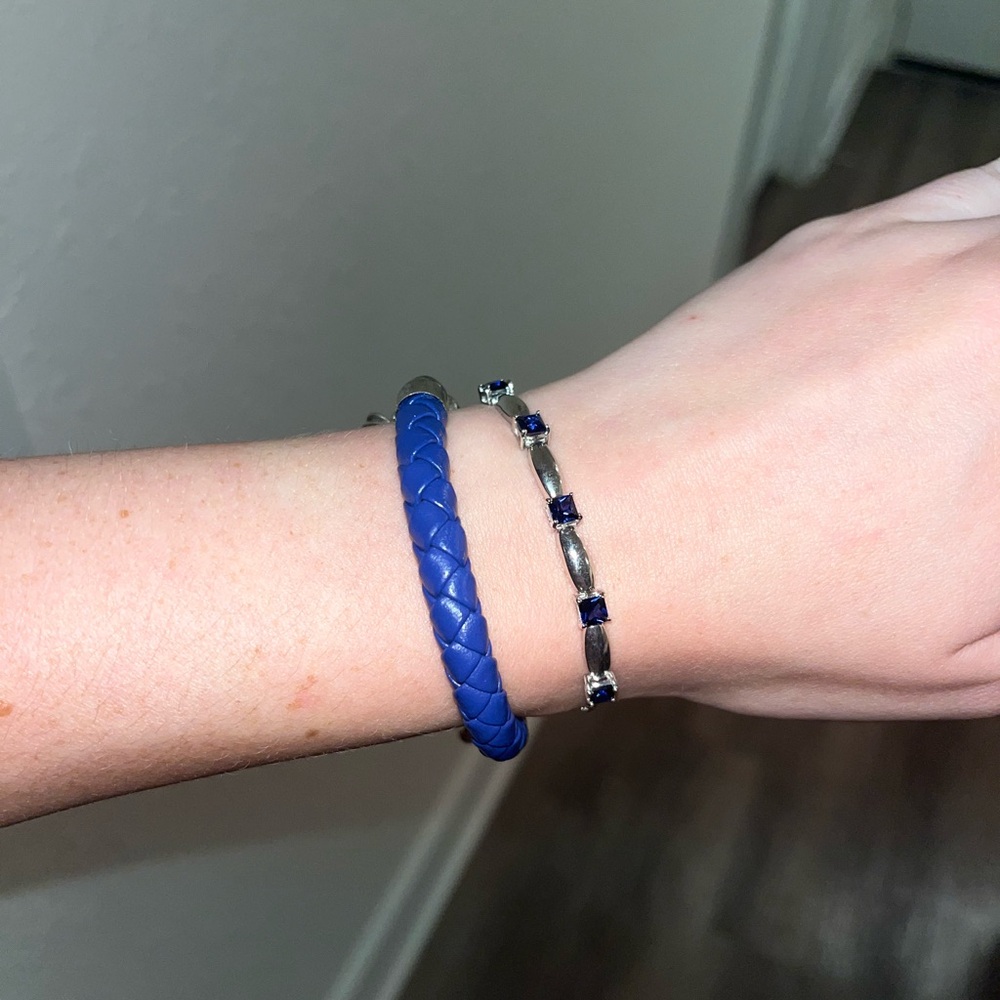 Blue Braided Bracelet and Silver Gemstone Bracelet